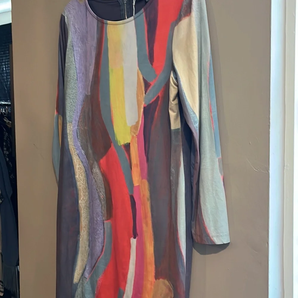 Vintage Claire Desjardins by Carrie Noir paint stroked watercolor dress - Picture 2 of 8